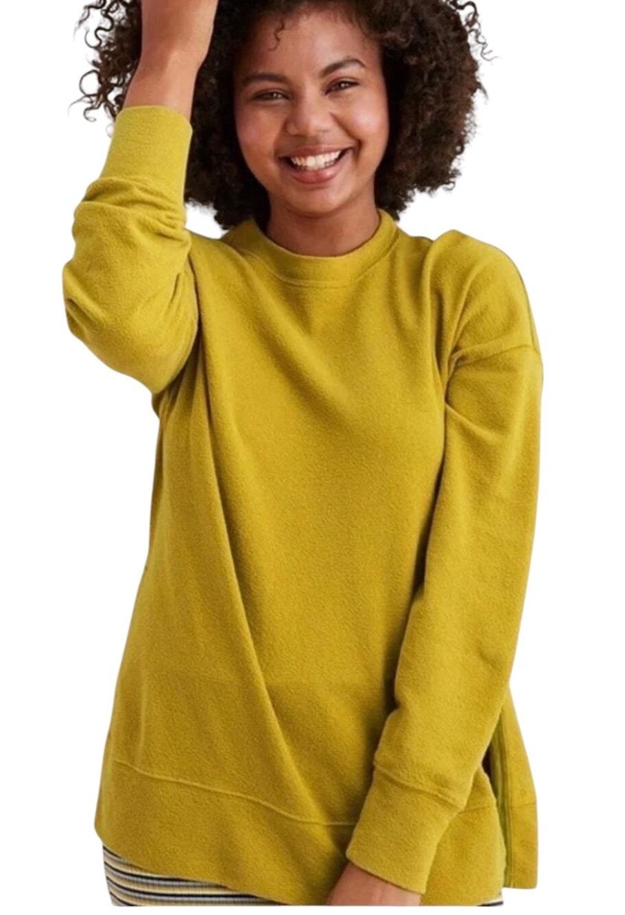 Aerie Textured Oversized Crewneck Sweatshirt, Mustard Yellow, Women's Medium